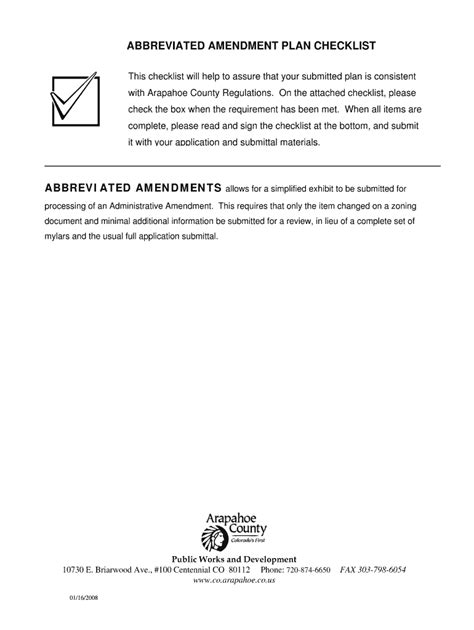 Fillable Online Co Arapahoe Co ABBREVIATED AMENDMENT PLAN CHECKLIST