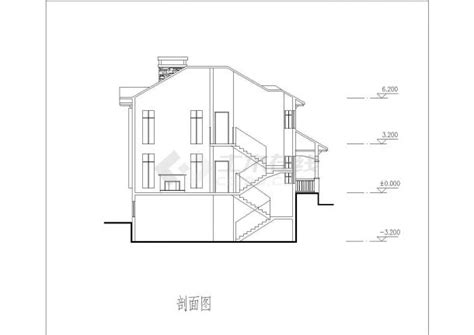 某二层带地下层砖混结构简欧风格新农村私人别墅设计cad全套建施图（含总平面图）土木在线