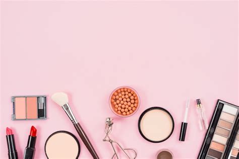 Free Photo Set Of Makeup And Cosmetic Beauty Products On Pink Background