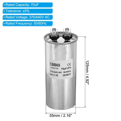 Cbb65 70uf Run Capacitor70mfd 1pcs Ac 370440v Aluminum Case With 2