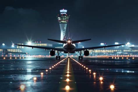 Premium AI Image | Nighttime airplane takeoff on runway with air ...