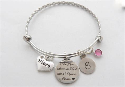 Niece Bracelet Niece T Niece Bangle Monogram Initial Etsy