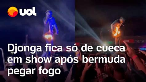 Djonga fica só de cueca no palco após bermuda pegar fogo em show veja