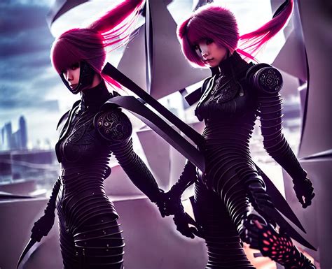 Portrait Futuristic Ninja Gaiden Armor Girl At Future Stable