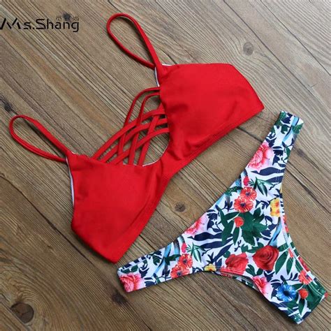 Ms Shang Red Sexy Bikini Set Push Up Bikinis Women Swimwear Female