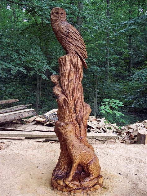 Chainsaw Carving Fox And Owl