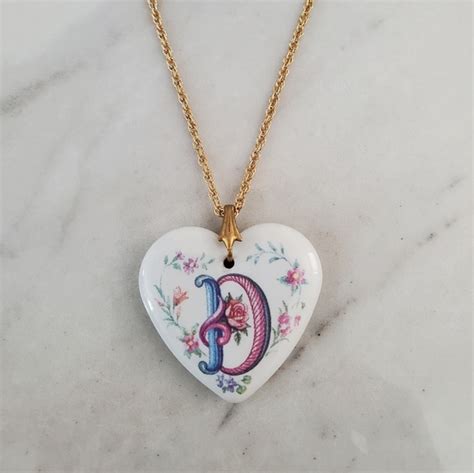 Avon Jewelry Vintage Initial Letter D Porcelain Heart Pendant