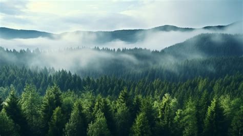 Premium AI Image | Clouds in Foggy Forest Setting Background