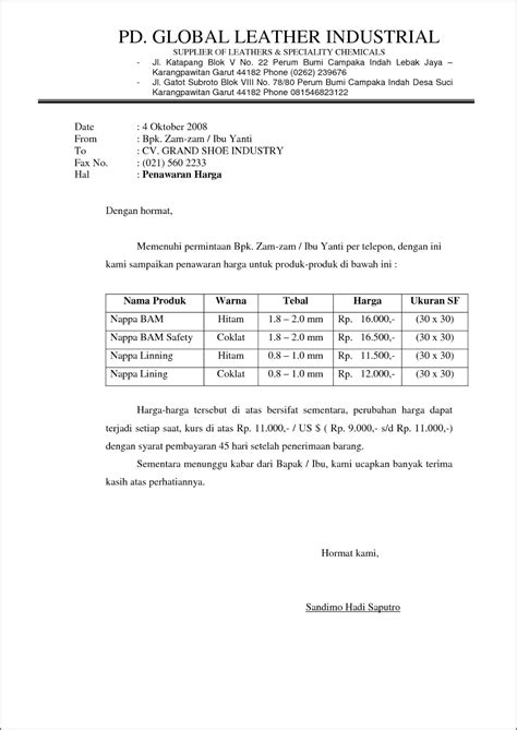 Contoh Surat Penawaran Pekerjaan Instalasi Listrik Surat Lamaran Kerja Desain Contoh Surat