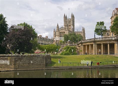 River Avon Abbey And Parade Gardens Bath Somerset Cotswolds