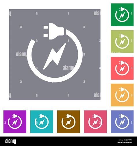 Electrical Circuit With Plug And Cord Flat Icons On Simple Color Square