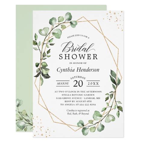 Greenery Eucalyptus Gold Geometric Bridal Shower Invitation