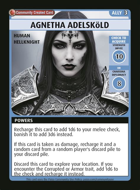 Agnetha Adelsk Ld Custom Card Paizo Pathfinder Adventure Card