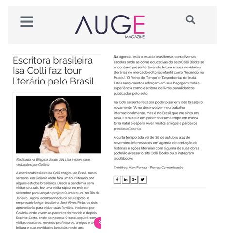 Auge Magazine Escritora brasileira Isa Colli faz tour literário pelo