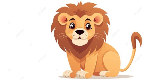 Cartoon Lion Sitting On The Ground In Front Of A White Background