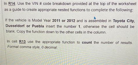 In R14 Use The VIN Code Breakdown Provided At The Chegg