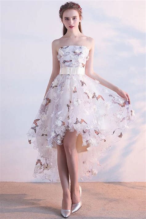 A Line High Low Straps Lace Up Tulle Flower Homecoming Dresses Short