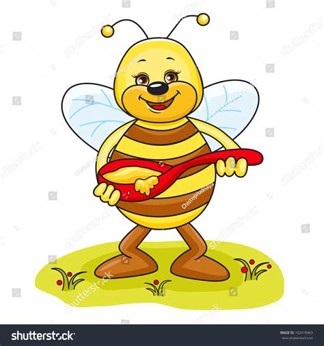 Illustration Friendly Cute Bee Eating Honey Stock Vector Royalty Free