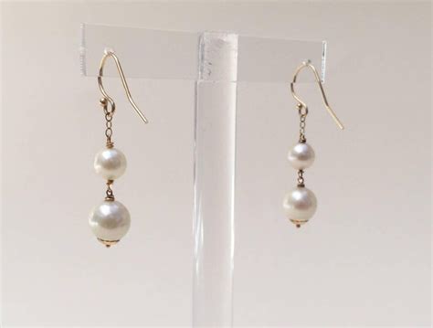 Double Pearl Earrings With 14 Karat Yellow Gold Hook And Wiring By Marina J At 1stdibs J Hook