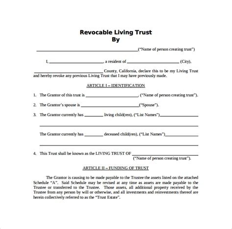 Printable Revocable Living Trust Form Printable Form 2024