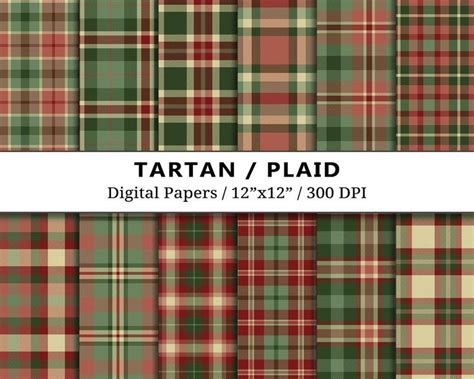 Christmas Tartan Plaid Digital Papers Pack Red And Green Etsy