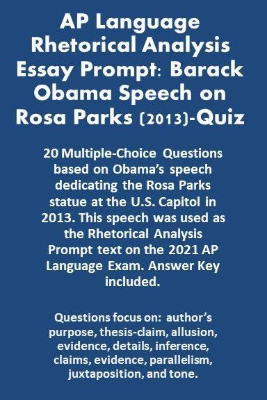 Ap Language Rhetorical Analysis Barack Obama Speech On Rosa Parks Quiz