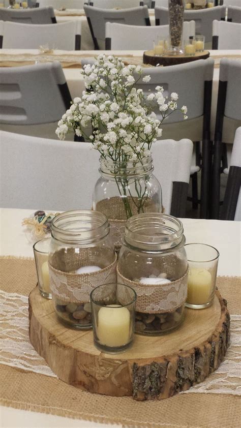 Rustic Wedding Centerpiece Mason Jar Centerpiece With Pebble Rock