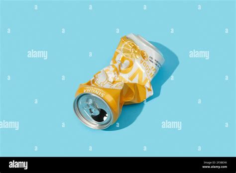 Bangkok Thailand March 16th 2021 Rumpled Singha Lemon Soda Can On