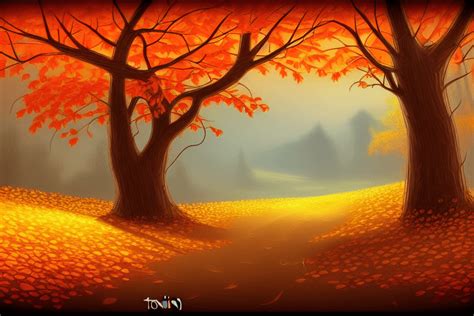 Beautiful Autumn Landscape Drawing · Creative Fabrica