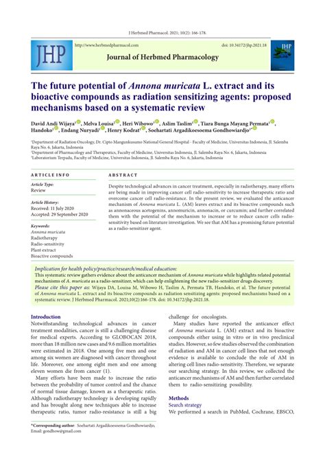 PDF The Future Potential Of Annona Muricata L Extract And Its