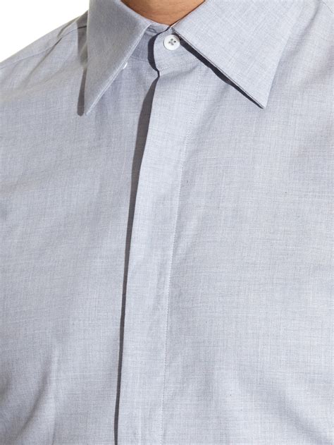 Lyst Mathieu Jerome Hidden Button Down Collar Cotton Shirt In Gray For Men