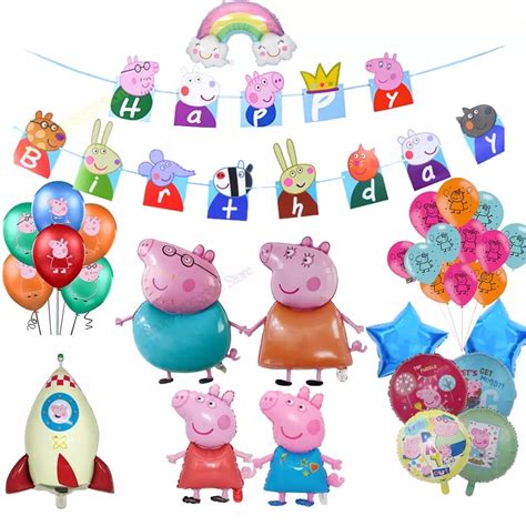 Set De Globos Con Banderin Peppa Familia Tu Fiesta A Un Click