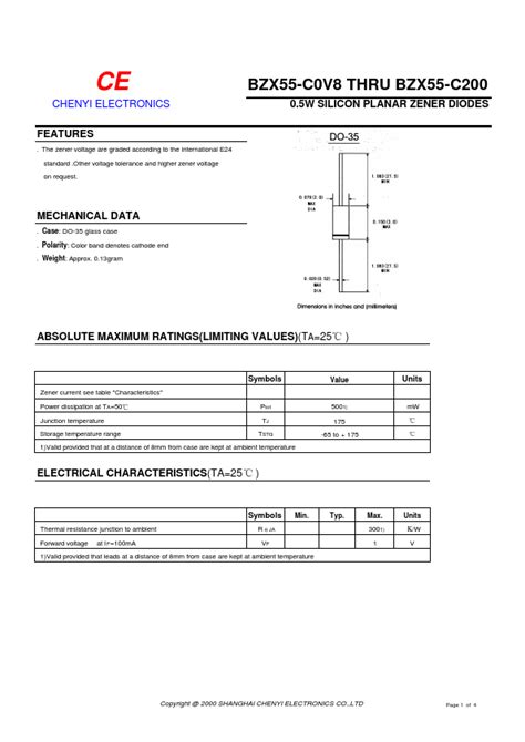 Bzx55 C20 Datasheet Pdf Chenyi Electronics