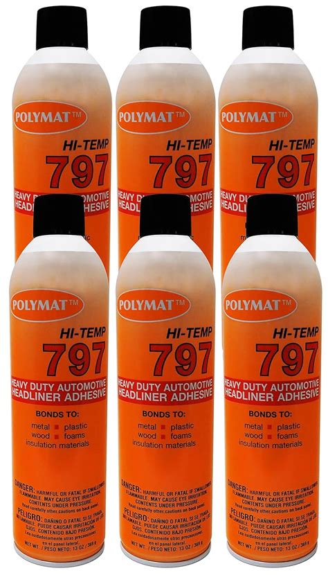 Qty6 Polymat 797 Hi Temp Spray Adhesive 20oz Can High Temperature Headliner Glue