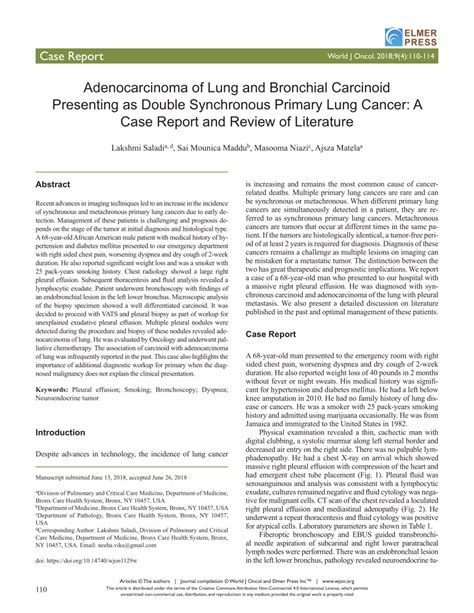 Pdf Adenocarcinoma Of Lung And Bronchial Carcinoid Presenting As