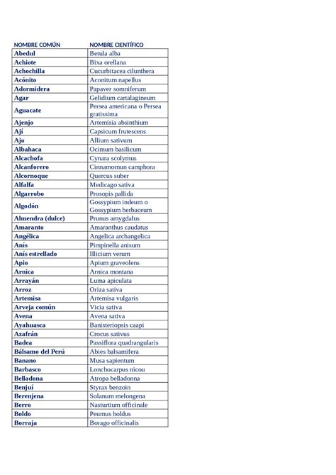 Nombres Científicos De Las Plantas Medicinales Apuntes De Bioquímica Docsity