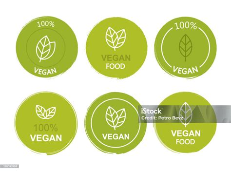 Set Flat Vegan Icon On White Background Bio Ecology Organic Logos And