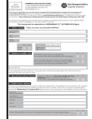 Fillable Online Www3 Northamptonshire Gov This Common Application Form