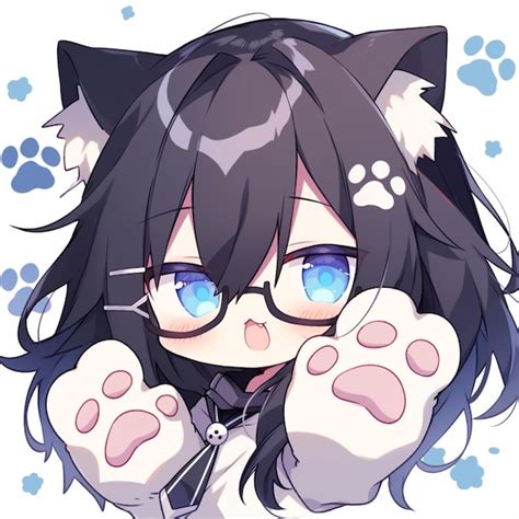 Premium Photo | Anime girl with black hair and glasses with cat ears ...