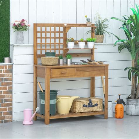 Outsunny Potting Bench Table Garden Work Bench Outdoor Wooden