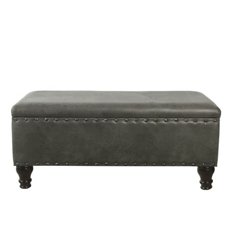 Homepop Deluxe Large Faux Leather Tufted Storage Bench Gray Bed