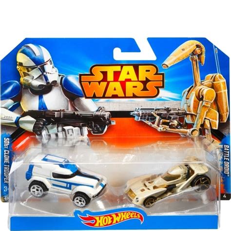 Hot Wheels Star Wars Pacote 2 Carros Clone Trooper Vs Battle Droid