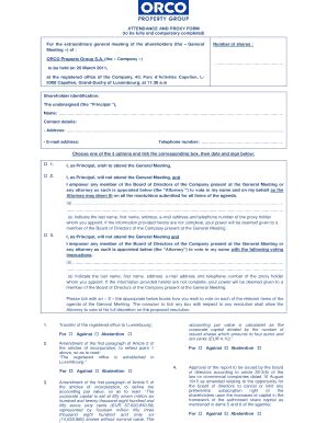 Fillable Online Attendance And Proxy Form To Be Fully And Fax Email