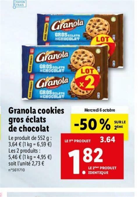 Promo Granola Cookies Gros éclats De Chocolat chez Lidl