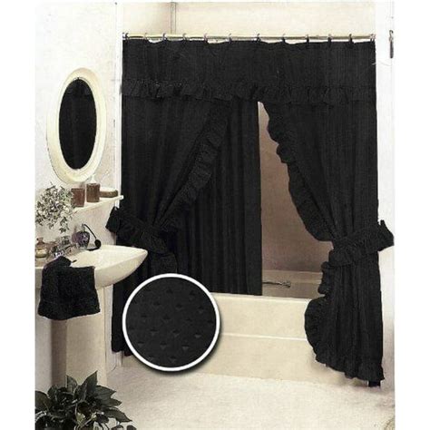 Double Swag Fabric Shower Curtain Liner Rings Dobby Dot Design