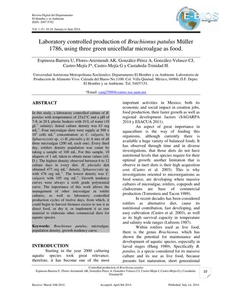 Pdf Laboratory Controlled Production Of Brachionus Patulus Müller