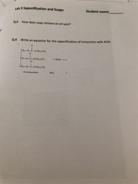 Solved Lab Saponification And Soaps Student Name Q How Chegg