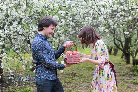 Premium Photo Young Couple On Date In Spring Park Outdoor