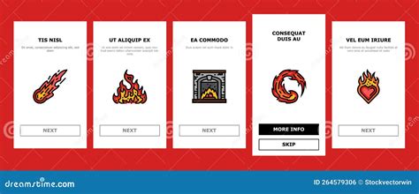 Flame Hot Fire Burn Bonfire Heat Onboarding Icons Set Vector Stock Vector Illustration Of