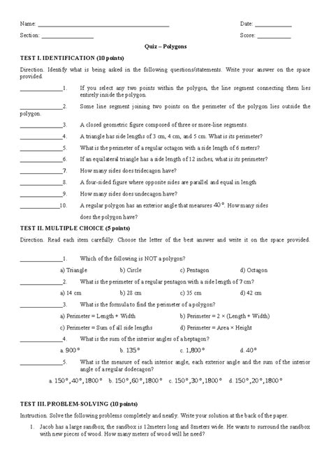Polygons And Quadrilaterals Section B Quiz Answers 8